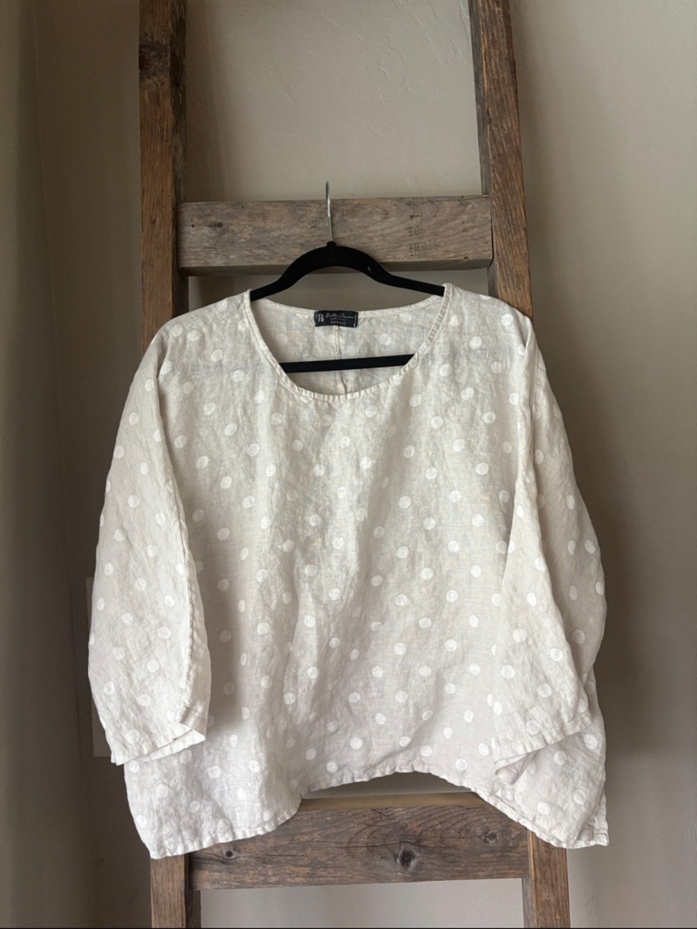 Bella Amore Italian Linen Polka Dot Oversized Blouse Small Medium